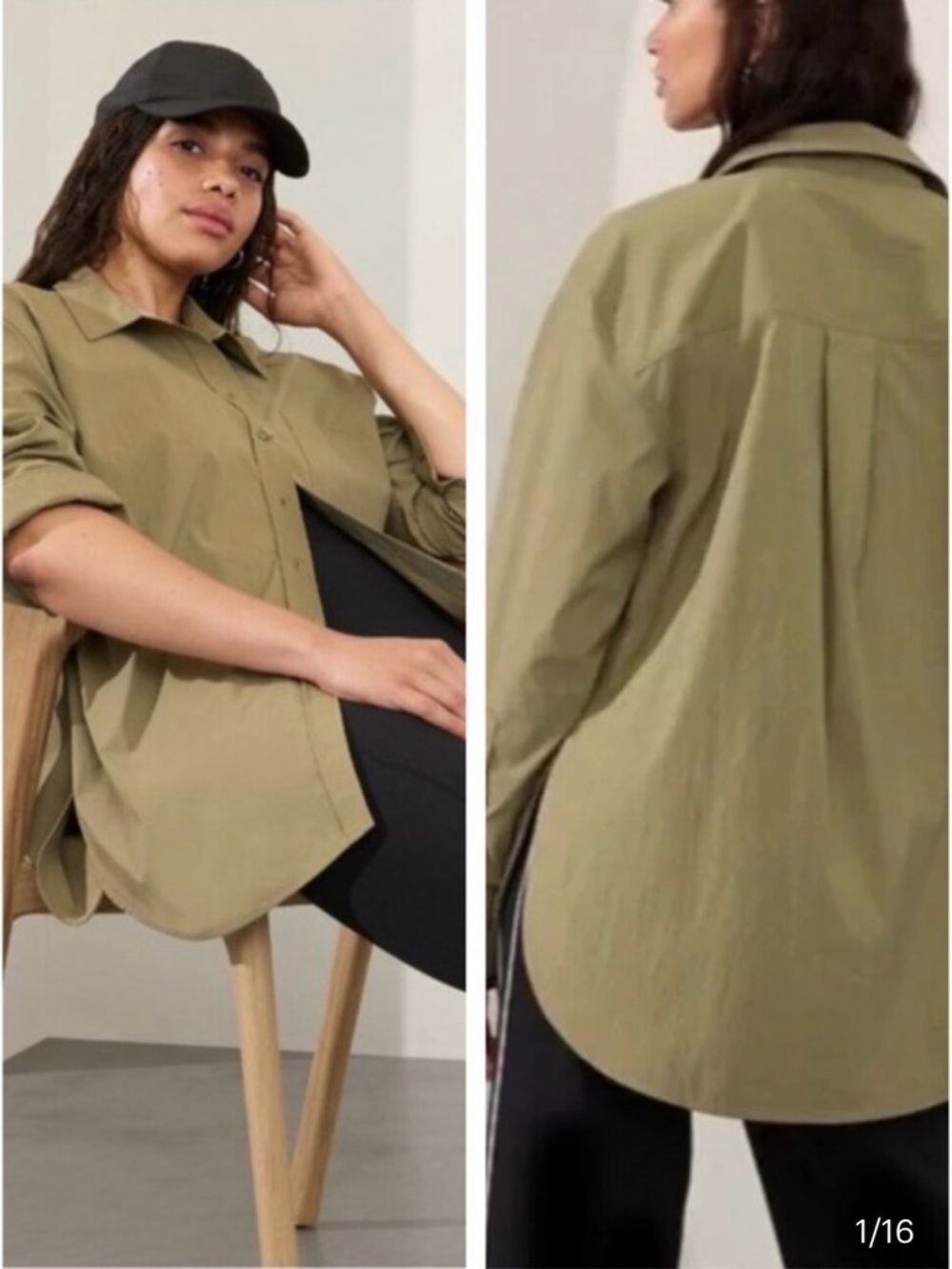 Athleta Midday oversized poplin top, olive green, large NWOT
